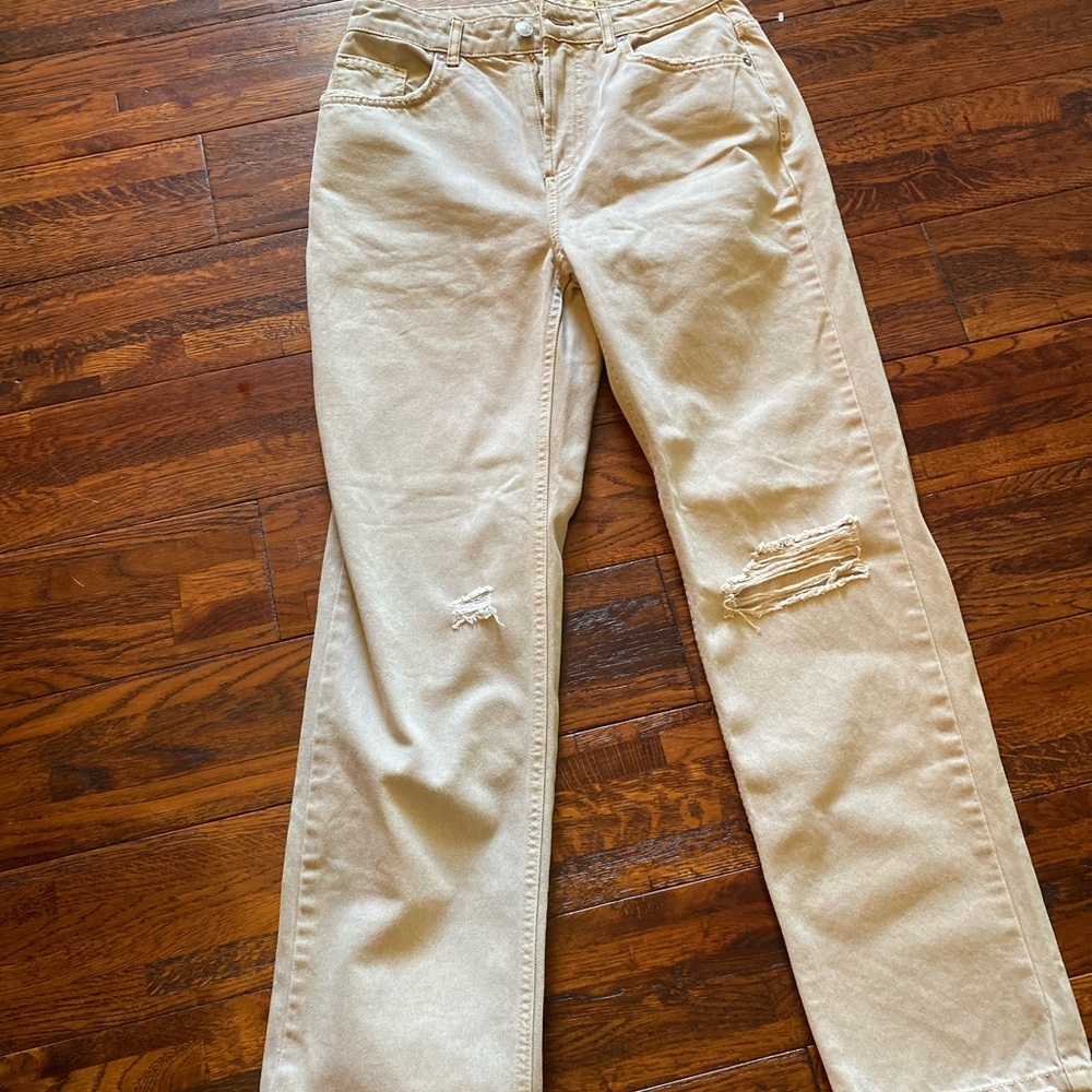 Free People Tan Straight Leg Jeans